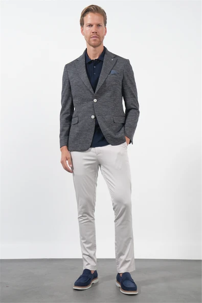 Lacivert Mono Yaka Örme 6 Drop Slim Fit Ceket 1002260152 - Resim 2