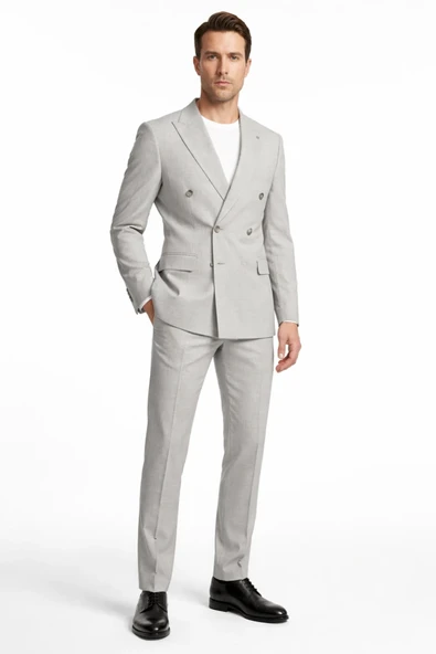 Gri Kırlangıç Yaka Kruvaze 6 Drop Slim Fit Tam Astar Esnek Takım Elbise 1001260900 ürün görseli 1