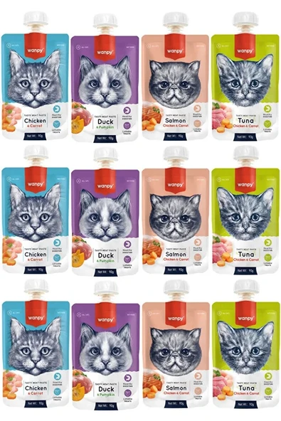 Wanpy 4'lü Karma Ezme Kedi Ödül Maması 12 x 90 gr ürün görseli 1