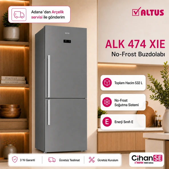 Altus ALK-474 XIE LED ekran 532 Litre No-Frost İnox Buzdolabı ürün görseli 1