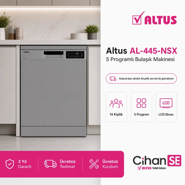 Altus AL-445 NSX 5 Programlı Gri LCD Ekran Bulaşık Makinesi ürün görseli 1