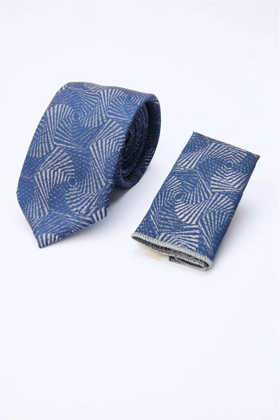 Lacivert-Gri Desenli 7 Cm Kravat 1090260123 ürün görseli 1
