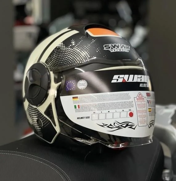 Sway 737 Şeffaf Vizörlü Güneş Gözlüklü Yarım Motosiklet Scooter Kaskı 2XL Beden Gemini Beige Black ürün görseli 1