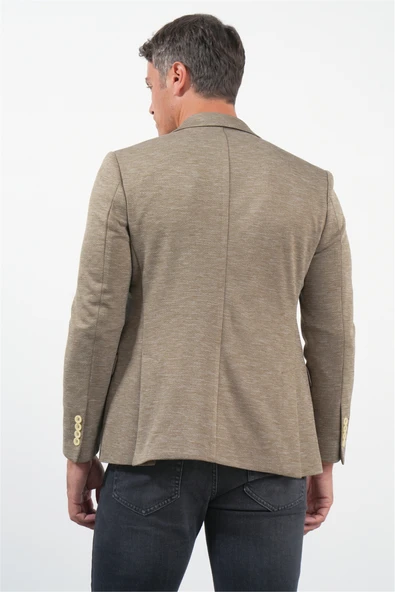 Bej Mono Yaka Örme 6 Drop Slim Fit Ceket 1002260152 - Resim 6