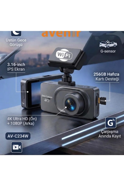 KRNTEKNO WİFİ FULL HD GECE GÖRÜŞLÜ 170 DERECE GENİŞ ACILI ARAÇ İÇİ KAMERA ürün görseli 1