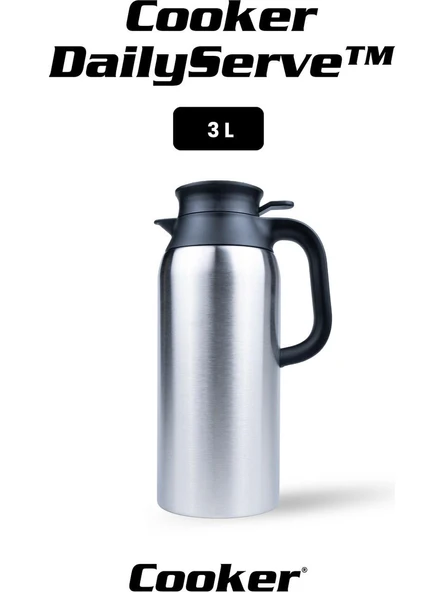 Cooker Dailyserve 3 Litre Kulplu Çelik Termos CKR-2125 Siyah ürün görseli 1