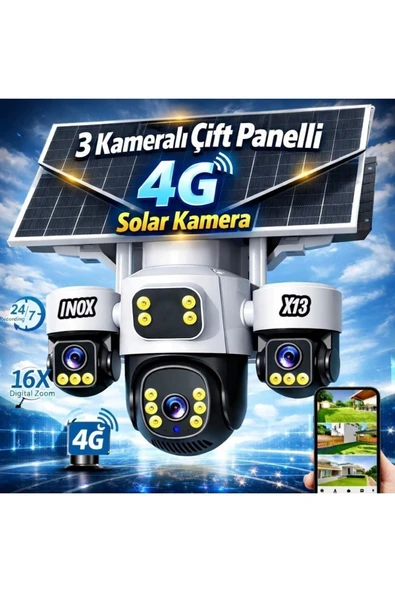 -X13 3lens Esim Çift Panelli Full Renkli 4g Solar Kamera ürün görseli 1