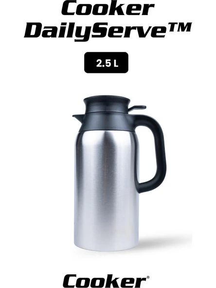 Cooker Dailyserve 2,5 Litre Kulplu Çelik Termos CKR-2123 Siyah ürün görseli 1