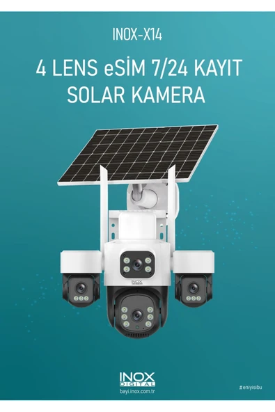 INOX-X14 4LENS E-SİM SOLAR KAMERA | 4 KAMERALI GÜNEŞ ENERJİLİ GÜVENLİK KAMERASI ürün görseli 1