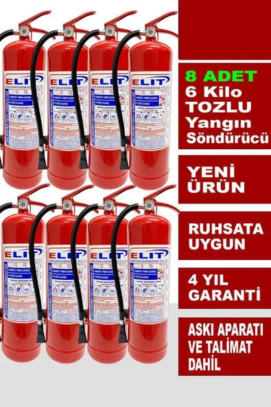 6 Kg Tozlu Yangın Söndürme Tüpü Askı Aparatı + Talimat Dahil Ruhsata Uygun 8'li Paket ürün görseli 1