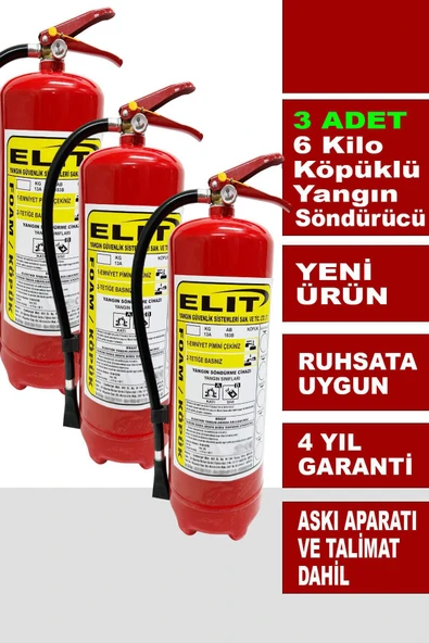 6 Kg Köpüklü Yangın Söndürme Tüpü Askı Aparatı ve Talimat Dahil Ruhsata Uygun 3'lü Paket ürün görseli 1