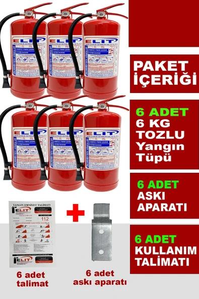6 Kg Tozlu Yangın Söndürme Tüpü Askı Aparatı + Talimat Dahil Ruhsata Uygun 6'lı Paket ürün görseli 1