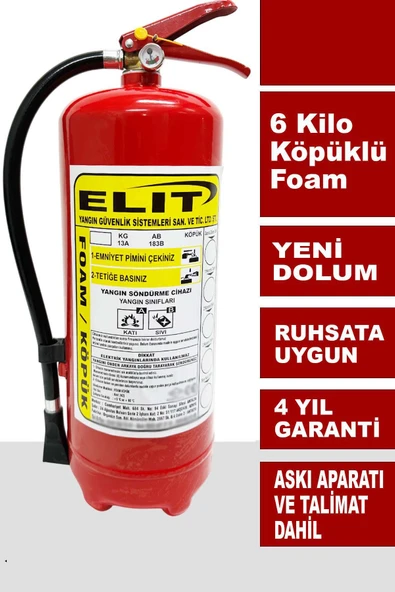 6 Kg Köpüklü Yangın Söndürme Tüpü Ruhsata Uygun Yanında Askı Aparatı ve Kullanım Talimatı ürün görseli 1