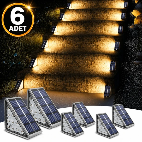 6'lı Solar Basamak Işığı 10 LED Güneş Enerjili Merdiven Bahçe Aydınlatması ürün görseli 1