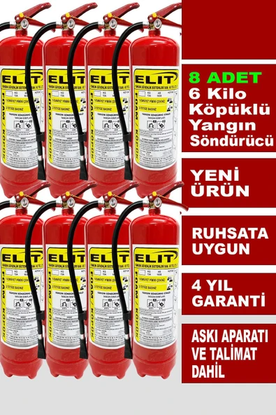 6 Kg Köpüklü Yangın Söndürme Tüpü Askı Aparatı ve Talimat Dahil Ruhsata Uygun 8'li Paket ürün görseli 1