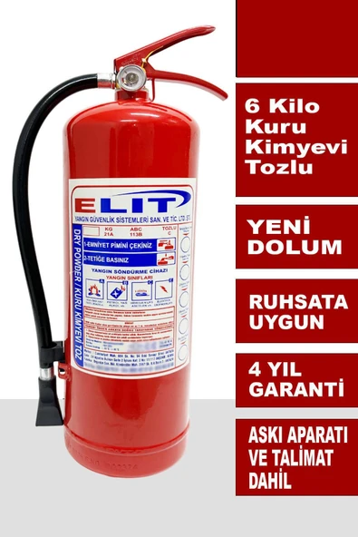 6 Kg Tozlu Yangın Söndürme Tüpü Ruhsata Uygun Askı Aparatı + Talimat Dahil ürün görseli 1