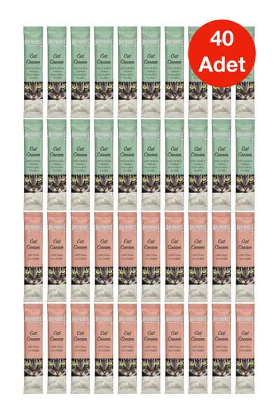 20 Adet x Ton Balıklı Kedi Kreması 15 g + 20 Adet x Kuzu Etli ve Tavuklu Kedi Kreması 15 g ürün görseli 1
