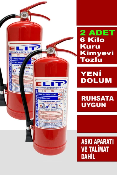 6 Kg Tozlu Yangın Söndürme Tüpü Askı Aparatı ve Talimat Dahil Ruhsata Uygun 2'li Yangın Tüpü Paketi ürün görseli 1