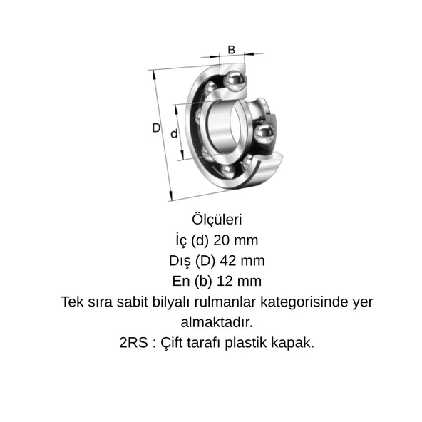 6004 2RS Bilya 20x42x12 - Resim 3