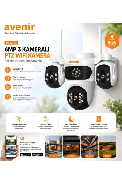 KRNTEKNO AV-S323 6MP 3 KAMERALI WİFİ KAMERA ürün görseli 1