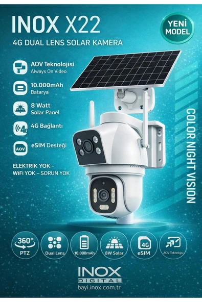 KRNTEKNO İNOX-X22 Geceyi Gündüze Çeviren Çift Kameralı 4g Solar Kamera ürün görseli 1