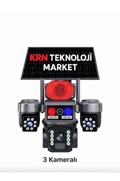 KRNTEKNO Beyaz&Siyah 3 Kameralı Sim Kartlı 4g Güneş Enerjili Solar Kamera ürün görseli 1