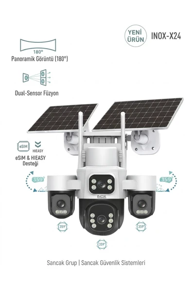 X24 4K Ultra Geniş Açılı Panoramik Solar 4G Güvenlik Kamerası - 180° Görüş - E-Sim Destekli ürün görseli 1