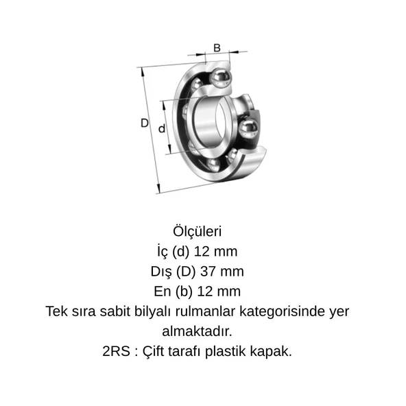 6301 2RS Bilya 12x37x12 - Resim 3