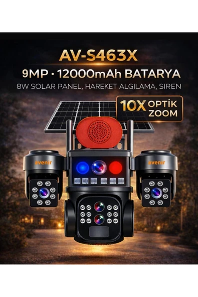 Avenir-S463--10X ZOOM--9MP ULTRA HD--Sim Kartlı--3 Kameralı--4G Güneş Enerjili Solar Kamera ürün görseli 1