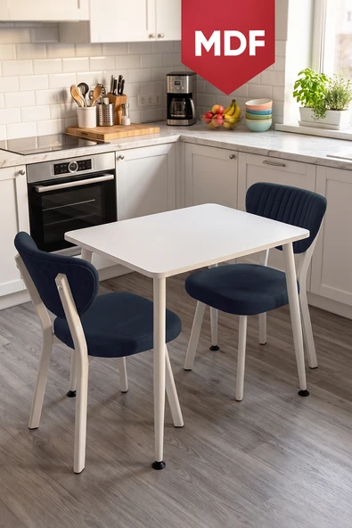 Belek Serisi MDF Sabit 60x90 Beyaz Mutfak Masası Takımı 2 Adet  Sandalye ürün görseli 1