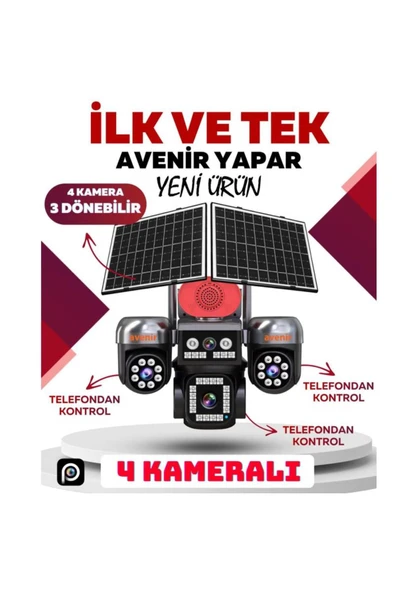 AV-S446 12MP 4 Kameralı PTZ 4G Sim Kartlı Solar Kamera ürün görseli 1