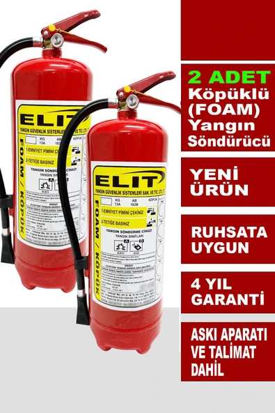 6 Kg Köpüklü Yangın Söndürme Tüpü Askı Aparatı ve Talimat Dahil Ruhsata Uygun 2'li Paket ürün görseli 1