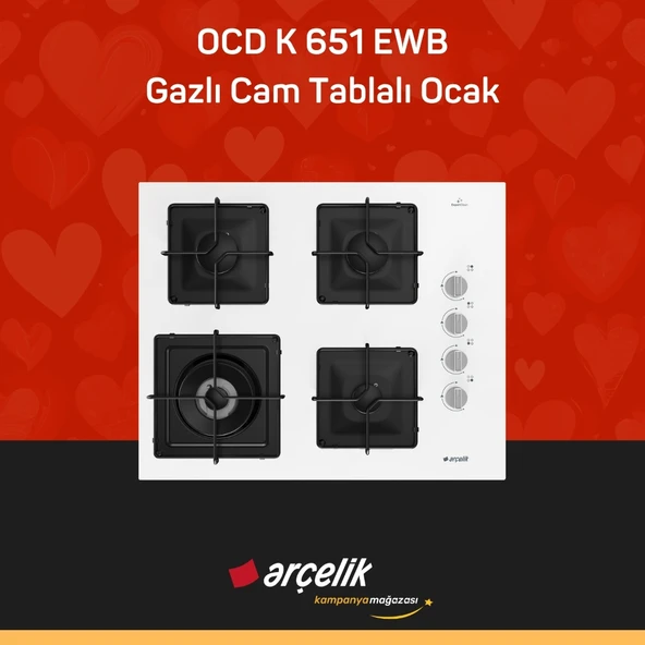 ARÇELİK OCD K 651 EWB Gazlı Cam Tablalı Ocak ürün görseli 1