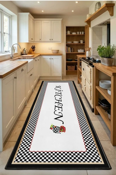 Süslü Kitchen Siyah Yıkanabilir Mutfak Halısı ürün görseli 1