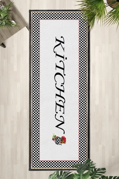 Süslü Kitchen Siyah Yıkanabilir Mutfak Halısı - Resim 3