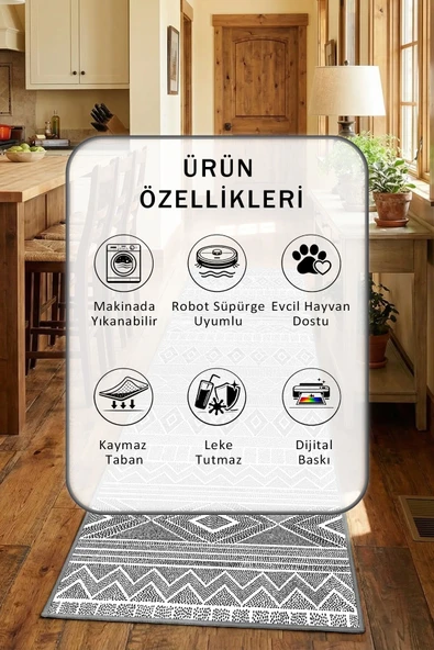 Ehl 176 Gri Yıkanabilir Mutfak Halısı - Resim 2