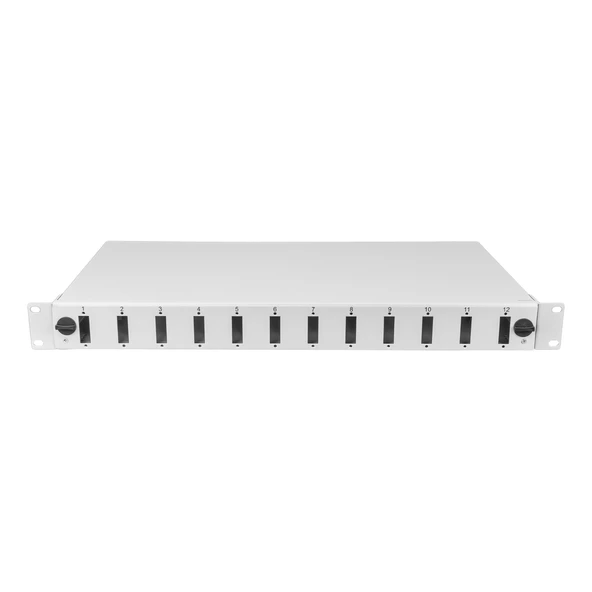 Alfafonet OptiSlide 12 Port SC-DX/LC-QD 1RU Rack Tipi Açık Gri Fiber Optik Patch Panel ürün görseli 1