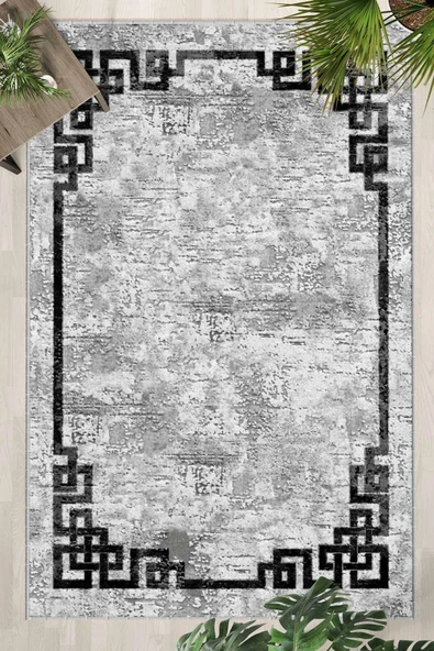 Gri Yıkanabilir Kaymaz Taban Dijital Baskılı Halı (1536) ürün görseli 1