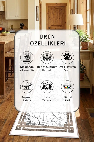 Ayça Vizon Beyaz Yıkanabilir Mutfak Halısı - Resim 2