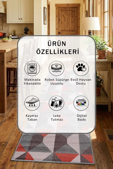 Ehl 95 Gri Yıkanabilir Mutfak Halısı - Resim 2