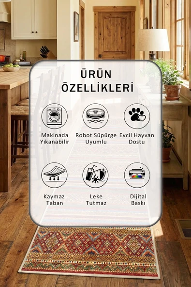 Bej Yıkanabilir Mutfak Halısı - Resim 2
