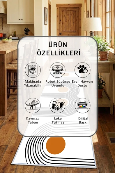 Beyaz Yıkanabilir Mutfak Halısı - Resim 2