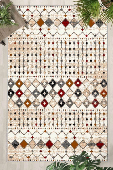 Krem Yıkanabilir Kaymaz Taban Dijital Baskılı Halı (1144) ürün görseli 1