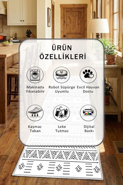 Ehl 172 Beyaz Yıkanabilir Mutfak Halısı - Resim 2