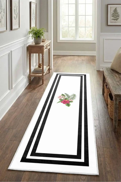 Black Flowers Byz Syh Yıkanabilir Yolluk ürün görseli 1