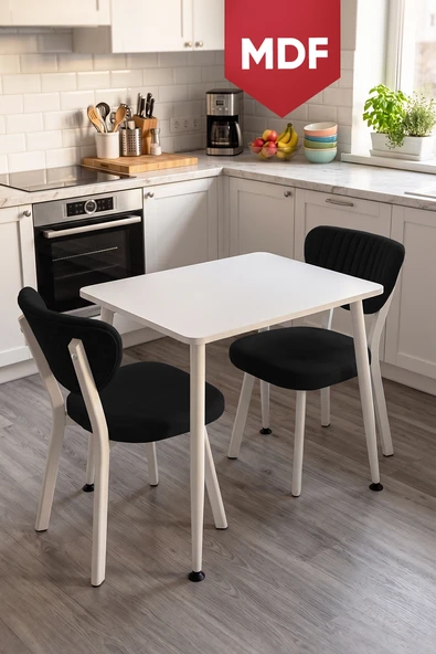 Belek Serisi MDF Sabit 60x90 Beyaz Mutfak Masası Takımı 2 Adet  Sandalye ürün görseli 1