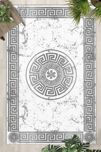 Beyaz Yıkanabilir Kaymaz Taban Dijital Baskılı Halı (1496) ürün görseli 1