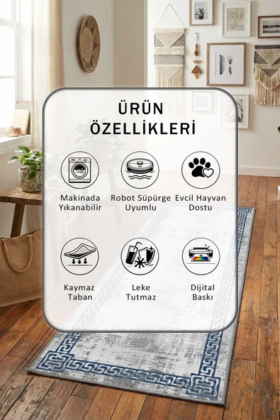 Çağlar Mavi Yıkanabilir Yolluk - Resim 2