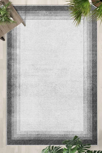 Gri Yıkanabilir Kaymaz Taban Dijital Baskılı Halı (1507) ürün görseli 1