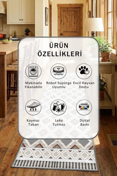 Maldiv Gri Yıkanabilir Mutfak Halısı - Resim 2